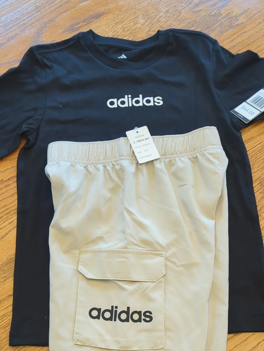 adidas Kids Black Tee with Cream Shorts Matching Set